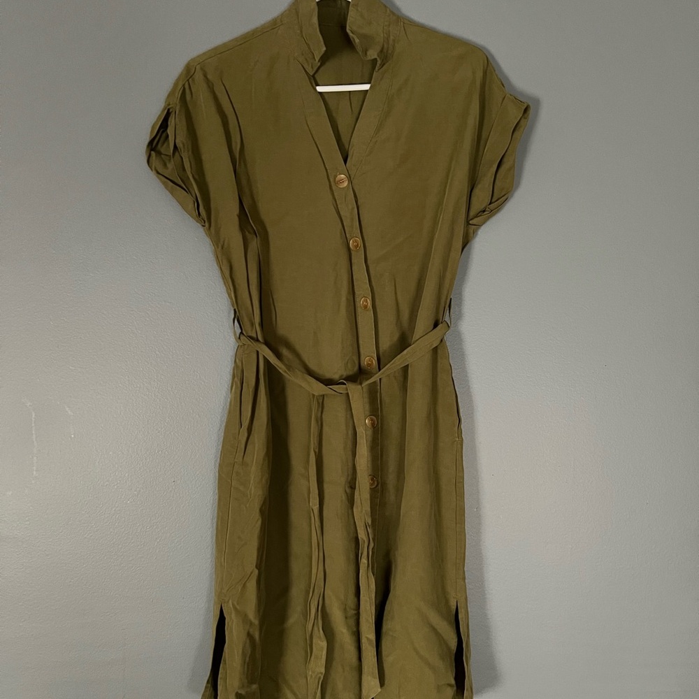 Elegant Olive Midi Shirt Dress